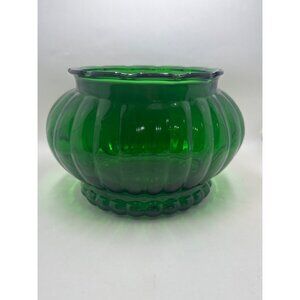 Vtg ALR Co Ribbed Oval Flower Vase Planter Glass Emerald Green Scalloped Edge